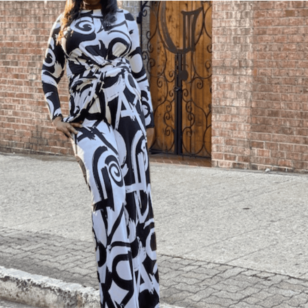 Black and White Wrap Pants Set 