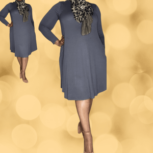  gray midi dress pocket dress 